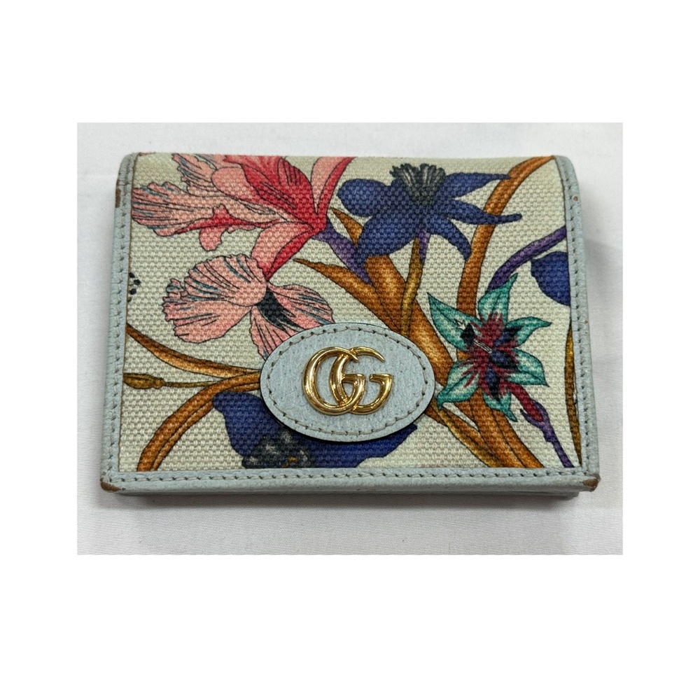 GUCCI Flora GG Marmont Fold Wallet Limited Edition Light Blue Leather Canvas